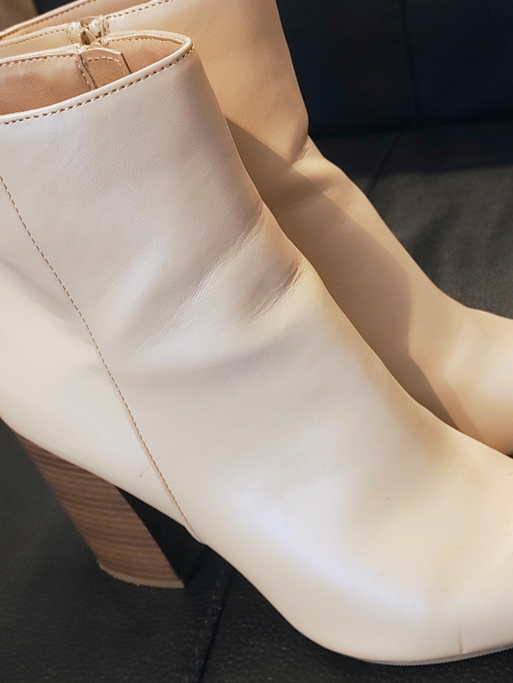 Sugar Cream Block Heel Ankle Boots